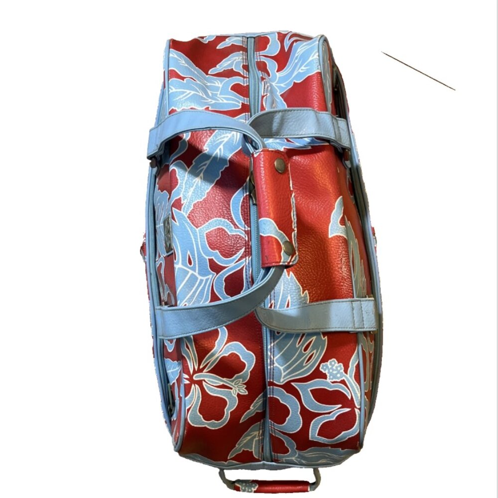 VTG Roxy Red Blue Floral Hawaiian tropical 25” Large Rolling Duffle Bag luggage - Picture 9 of 16